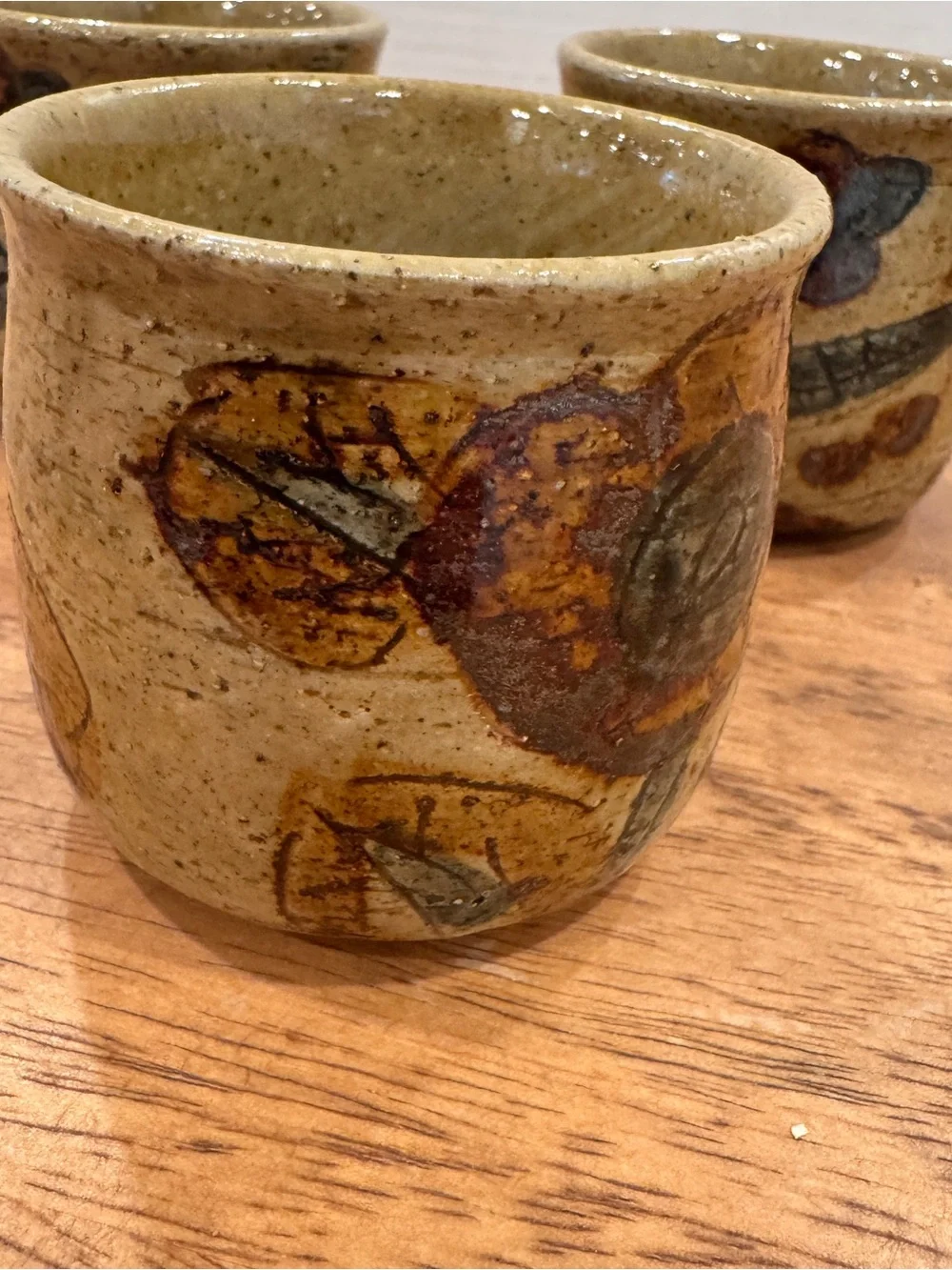Otagiri Painted Stoneware Ceramic Small Cups Set of 3 Earthy Neutral Artsy Japan